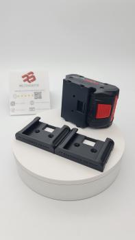 Preview: Akkuhalter passend zu Bosch Professional 18v Akkusystem, Klicksystem, seitliche Aussparungen zum exakten aneinanderreihen mehrerer Akkus